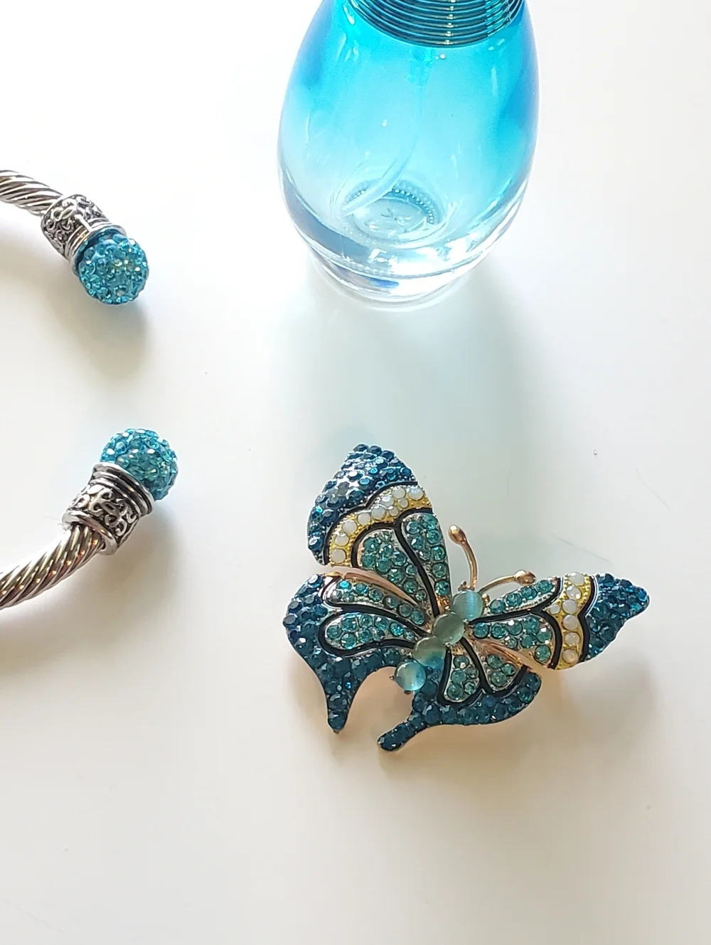 Butterfly Brooch with Blue Crystals and Gold Tone Accents